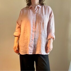 J.Jill - Love Linen, Button Down Long-sleeve Pink Shirt